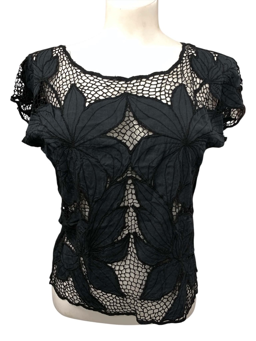 Black Floral Crochet Lace Top Size S